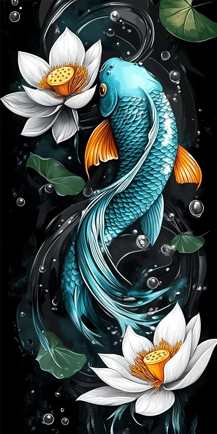 Diamond Art Kits for Adults Fish Diamond Painting Kits, 5D DIY Square Flower Full Drill Dimond Art Paintings Crystal Rhinestones Crafts for Adults for Home Wall Decor, Large Size 40 x 80 Inch,Model948