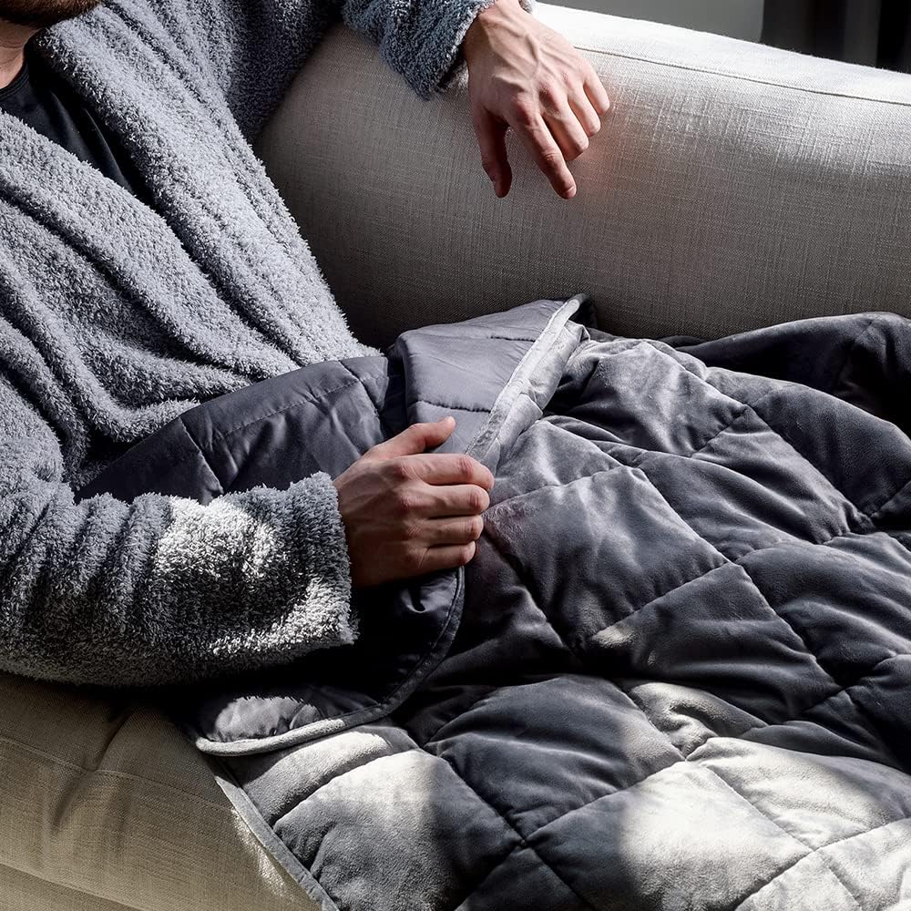 LUXOME Queen Size Weighted Blanket | Integrated Cooling & Plush Cover | 18 lbs | 60'x80' | Grey