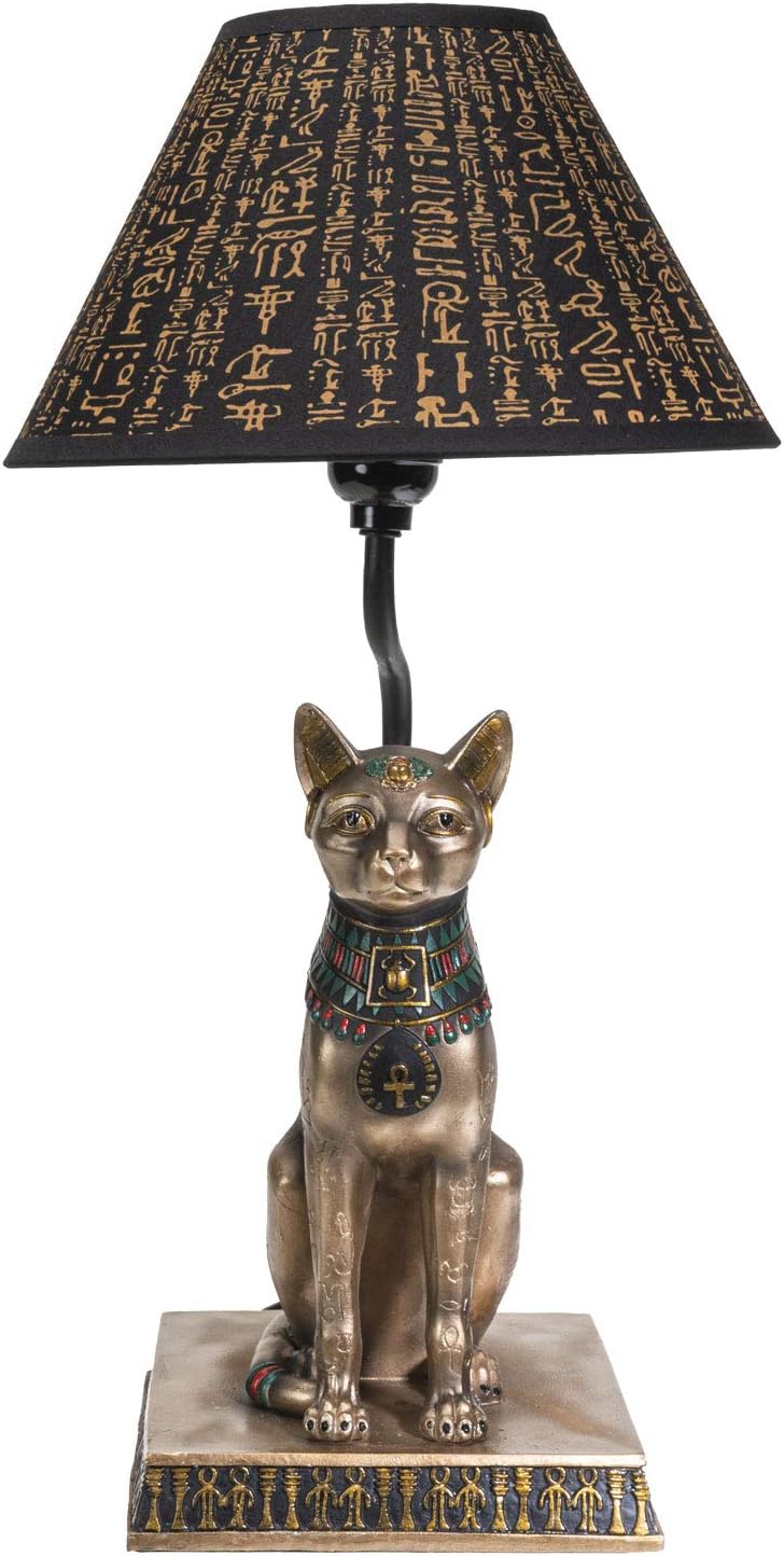 Pacific Giftware Egyptian Bastet Goddess of Fertility Sculptural Table Lamp with Shade 18 inch Tall Egyptian Home Decor (Bronze)