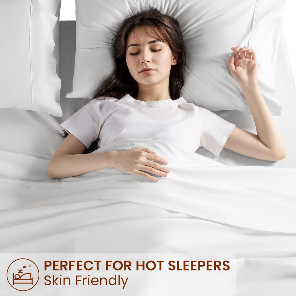LBRO2M 1500 Thread Count Sheets 100% Egyptian Cotton Sheets Set 16 Inches Deep Pocket Queen Size Bedding 4 Pcs Sets (Queen, White)