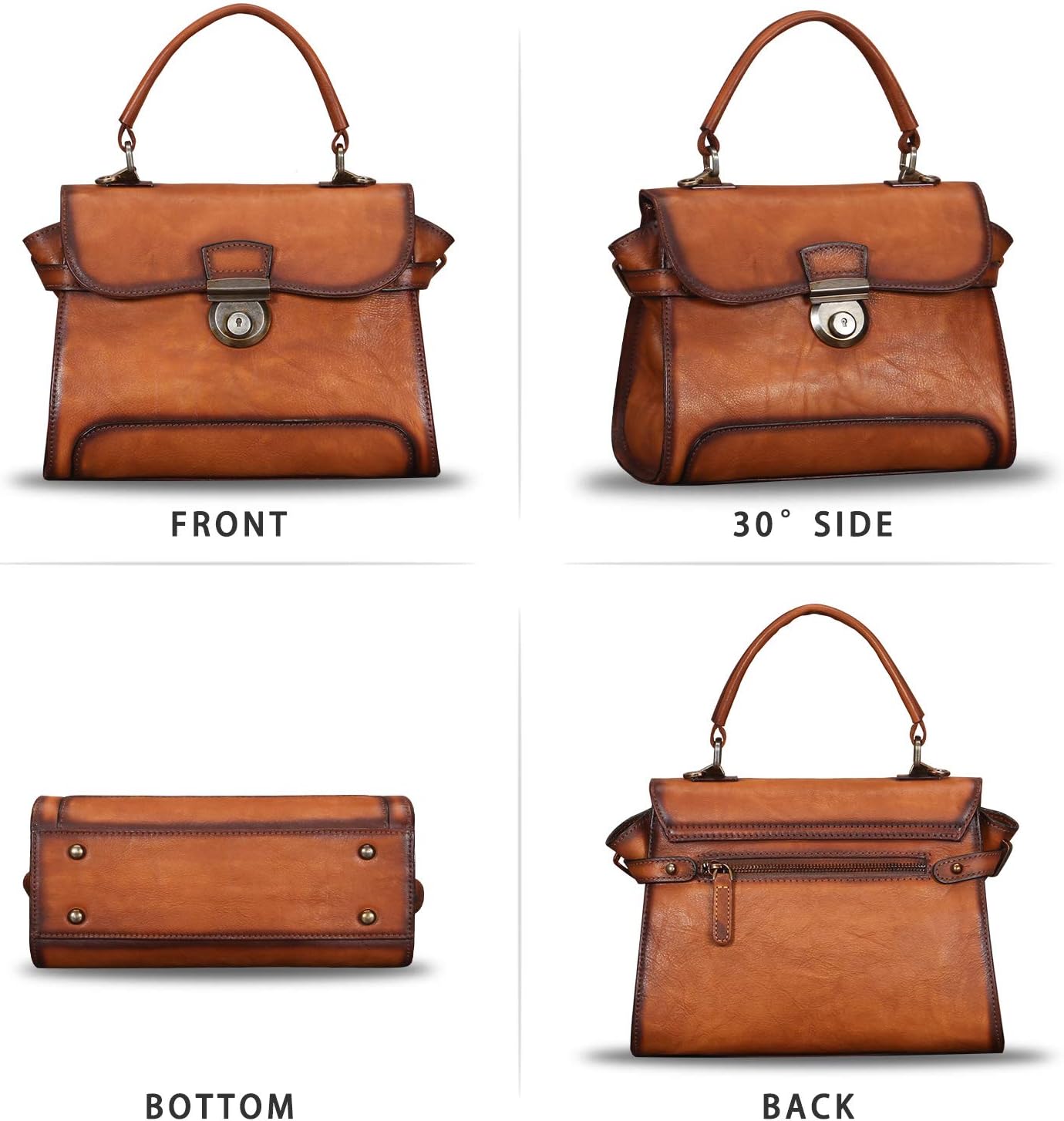 Genuine Leather Purses and Handbags for Women Vintage Real Leather Shoulder Bag Crossbody Purses Satchel Bag with Strap