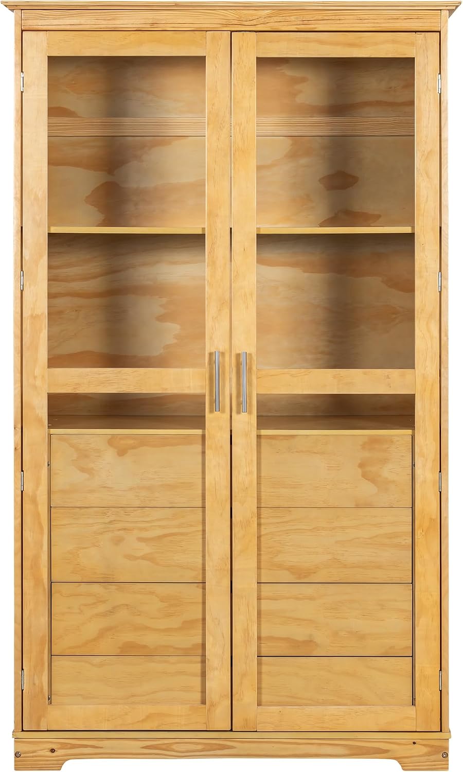 Modern 75inch Kitchen Pantry, Freestanding Kitchen Storage Cabinet Display Cabinet with Glass Doors and 4 Built-in Drawers for Living Room, Home Office (Natural-30r)