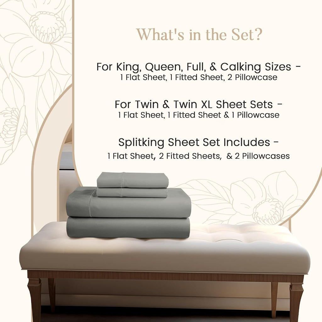 100% Cotton Sheets California King Size Sheets Set, CalKing Sheet Set, 800 Thread Count Sateen Weave Luxury Hotel Sheets, Naturally Cool Long Staple Egyptian Cotton, No Pilling & Shrink - Silver