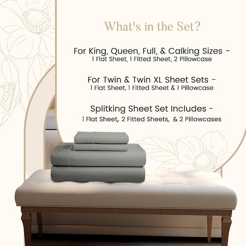 100% Cotton Sheets California King Size Sheets Set, CalKing Sheet Set, 800 Thread Count Sateen Weave Luxury Hotel Sheets, Naturally Cool Long Staple Egyptian Cotton, No Pilling & Shrink - Silver