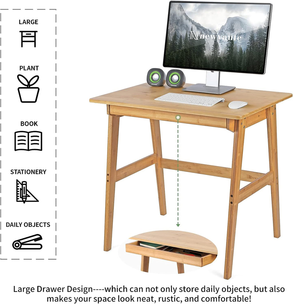 Nnewvante Writing Computer Desk 31.5' Bamboo Home Office Table with Large Drawer, Modern Furniture Simple Study Makeup Workstation