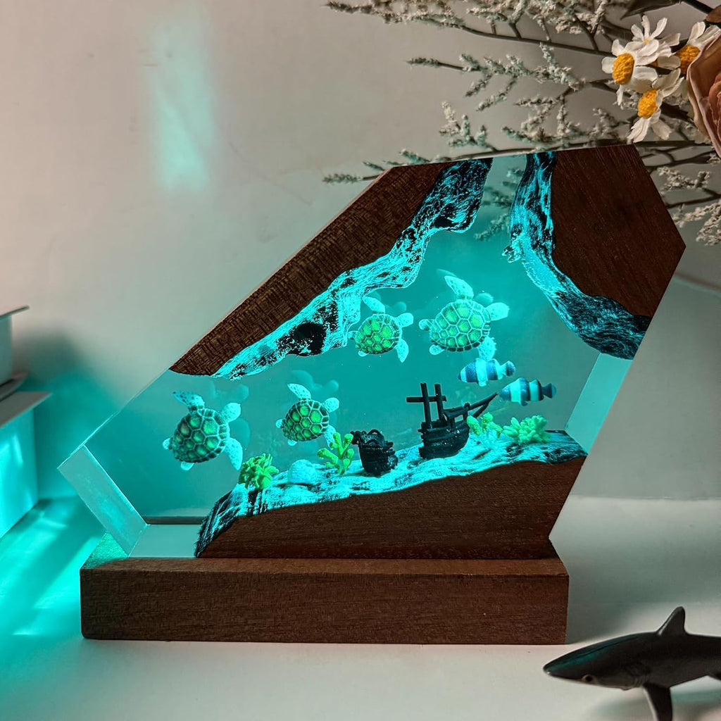Sea Turtle Ocean Resin Lamp - Handmade Resin Night Light with USB Port, Variable Lights, Sea Turtle Gifts for Women and Men, Ocean Enthusiast Collectibles, Unique Birthday Gifts for Him & Her (10'x6')