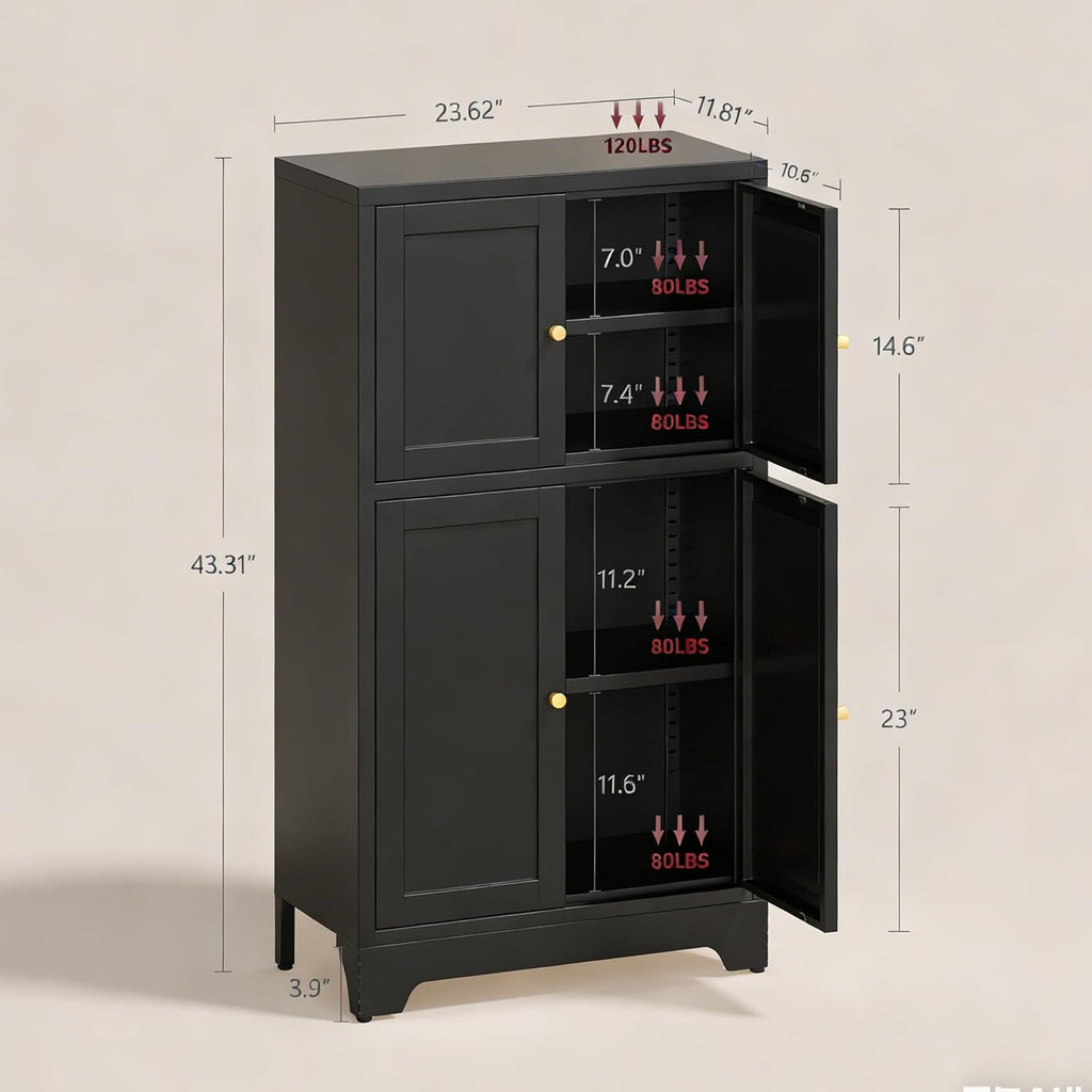 43' H Small Black Cabinet,Bathroom Floor Storage Cabinet,Metal Bathroom Cabinets Freestanding