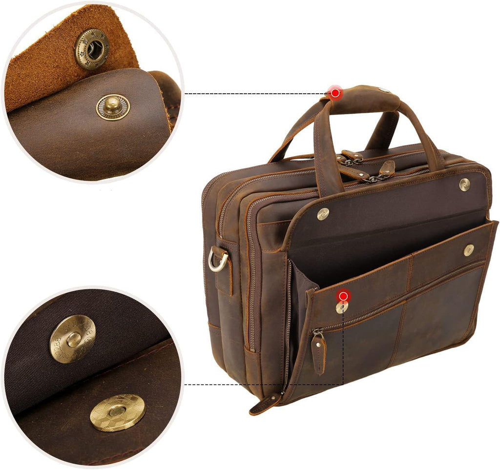 Polare Modern Attaché Style 15.7' Full Grain Italian Leather Laptop Business Briefcase for Men