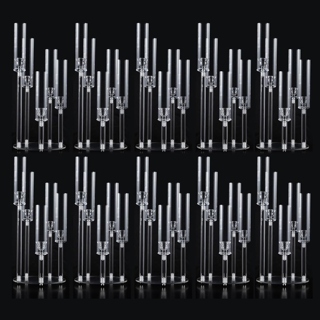 10Pcs Acrylic Candelabra Centerpieces for Wedding,5 Arm Clear Candelabra Table Centerpiece Acrylic Candle Stick Holders with Removable Lampshade for Party Easter Fireplace Decor Fit 0.8 LED Candle