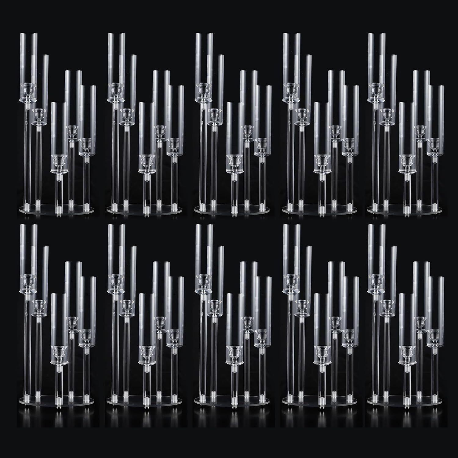 10Pcs Acrylic Candelabra Centerpieces for Wedding,5 Arm Clear Candelabra Table Centerpiece Acrylic Candle Stick Holders with Removable Lampshade for Party Easter Fireplace Decor Fit 0.8 LED Candle