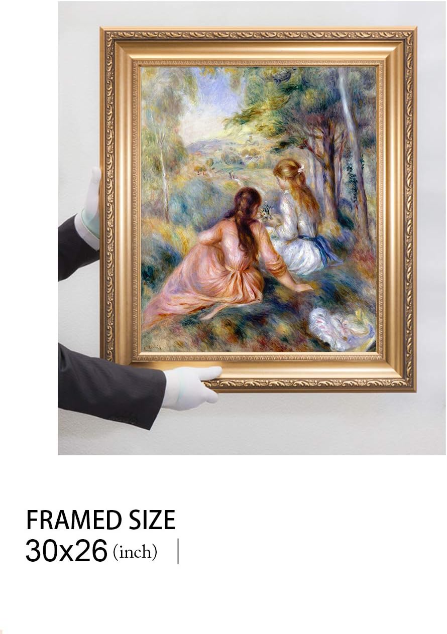 DECORARTS In the Meadow by Pierre -Auguste Renoir Giclee Prints Framed Art for Wall Decor. Framed Size: 30x26