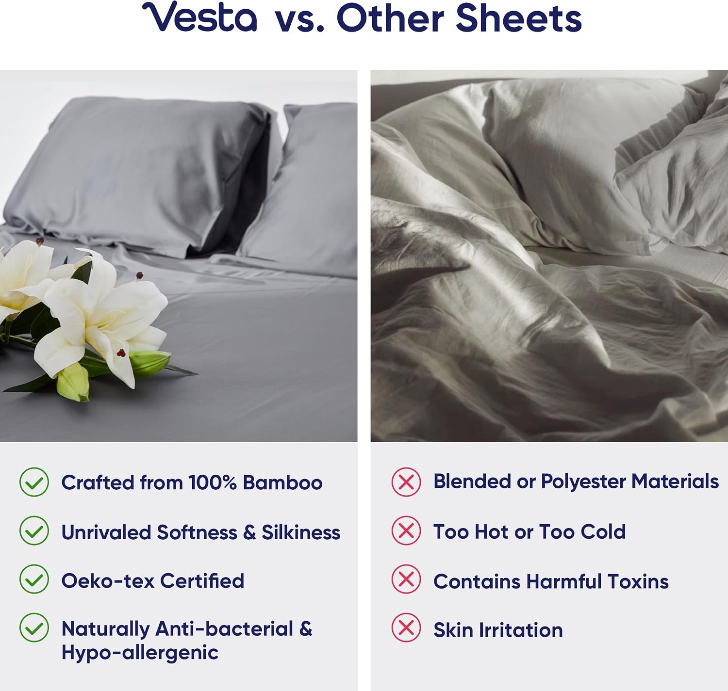 Vesta Sheet Set – Soft, Breathable & Cooling, Perfect for a Comfortable Night's Sleep, Includes 1 Fitted Sheet, 1 Flat Sheet & 2 Pillowcases (Stardust Grey, King/Cali King)