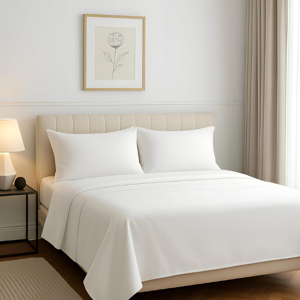 Carressa Linen 100% Egyptian Cotton Queen Sheet Set - Luxury 1200 Series Rose Collection Egyptian Cotton Sheets Queen Size (4 PC, White), Silky Soft, Cooling, Sateen 17' Deep Pocket Bed Set