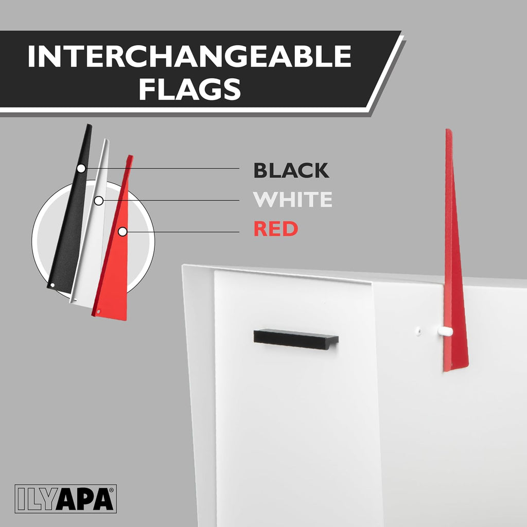 Ilyapa Modern Mailbox with Angle Design Post Mount - White Powder Coated Metal Mailbox - Waterproof for Curbside Parcels, with Magnetic Close Door