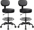 Brick Attic Drafting Chair with Backrest – Adjustable Foot Rest Rolling Stool with Wheels, PU Leather Swivel Stool for Office Spa Studio Lab Counter Salon Home Work Bar Kitchen Shop(Black), Pack of 2