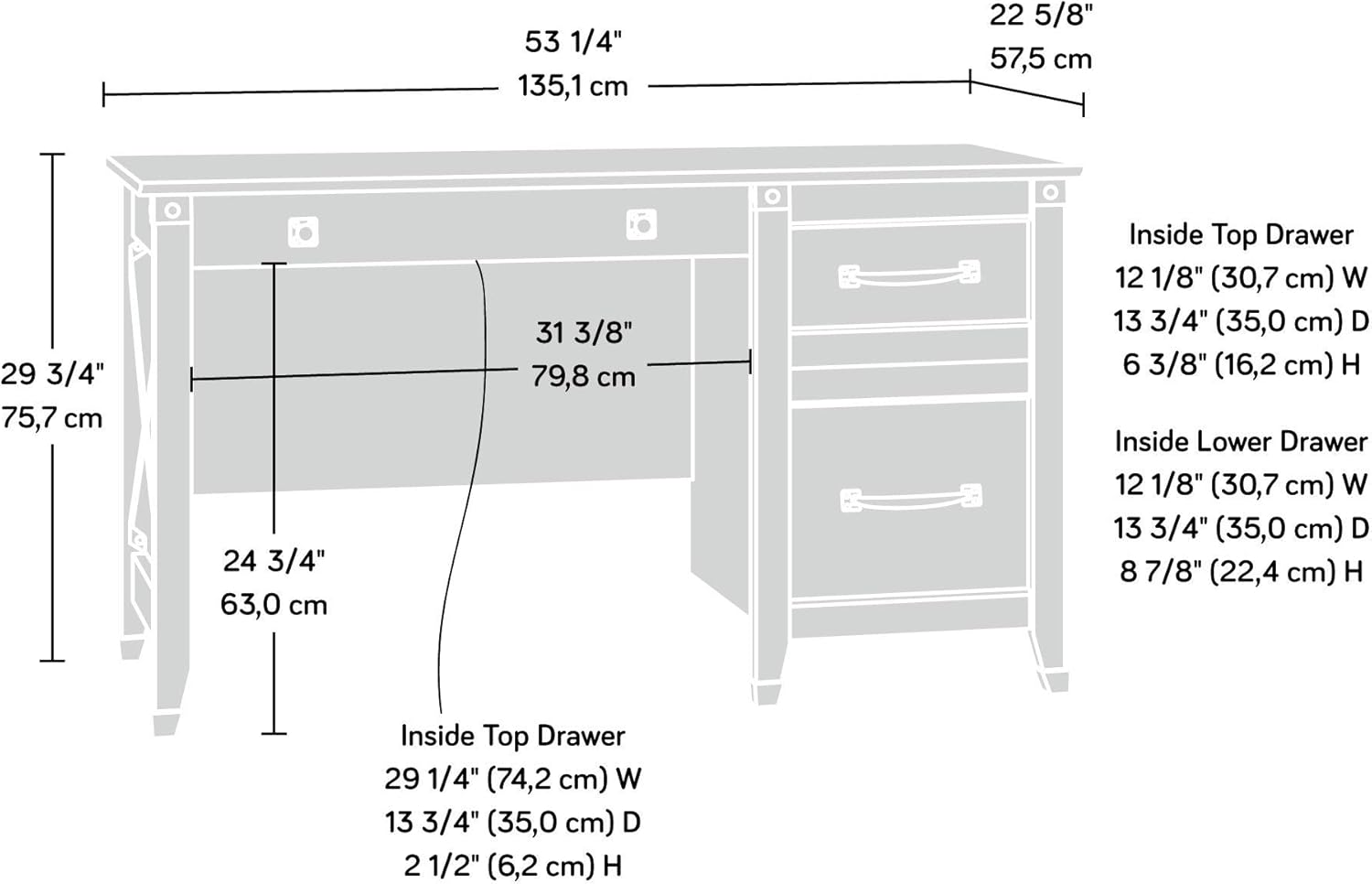 Sauder Carson Forge Vintage Rustic Computer Desk for Home Office with Drawers, in Washington Cherry; L: 53.19' x W: 22.64' x H: 29.80'