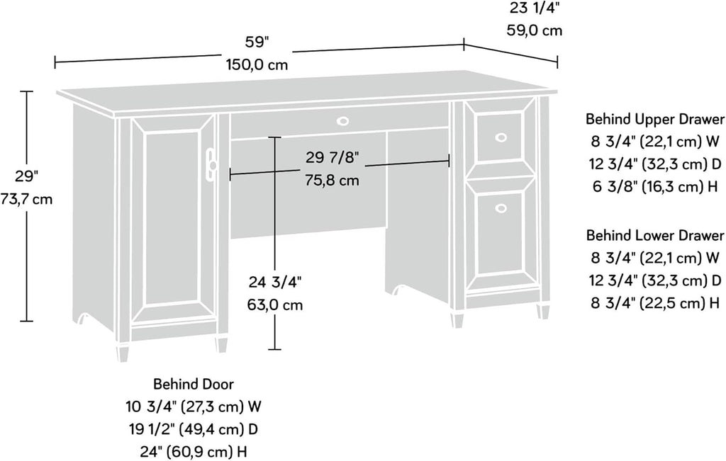 Sauder Edge Water Computer Desk with Storage Drawers, Home Office Desk, in Chalked Chestnut finish