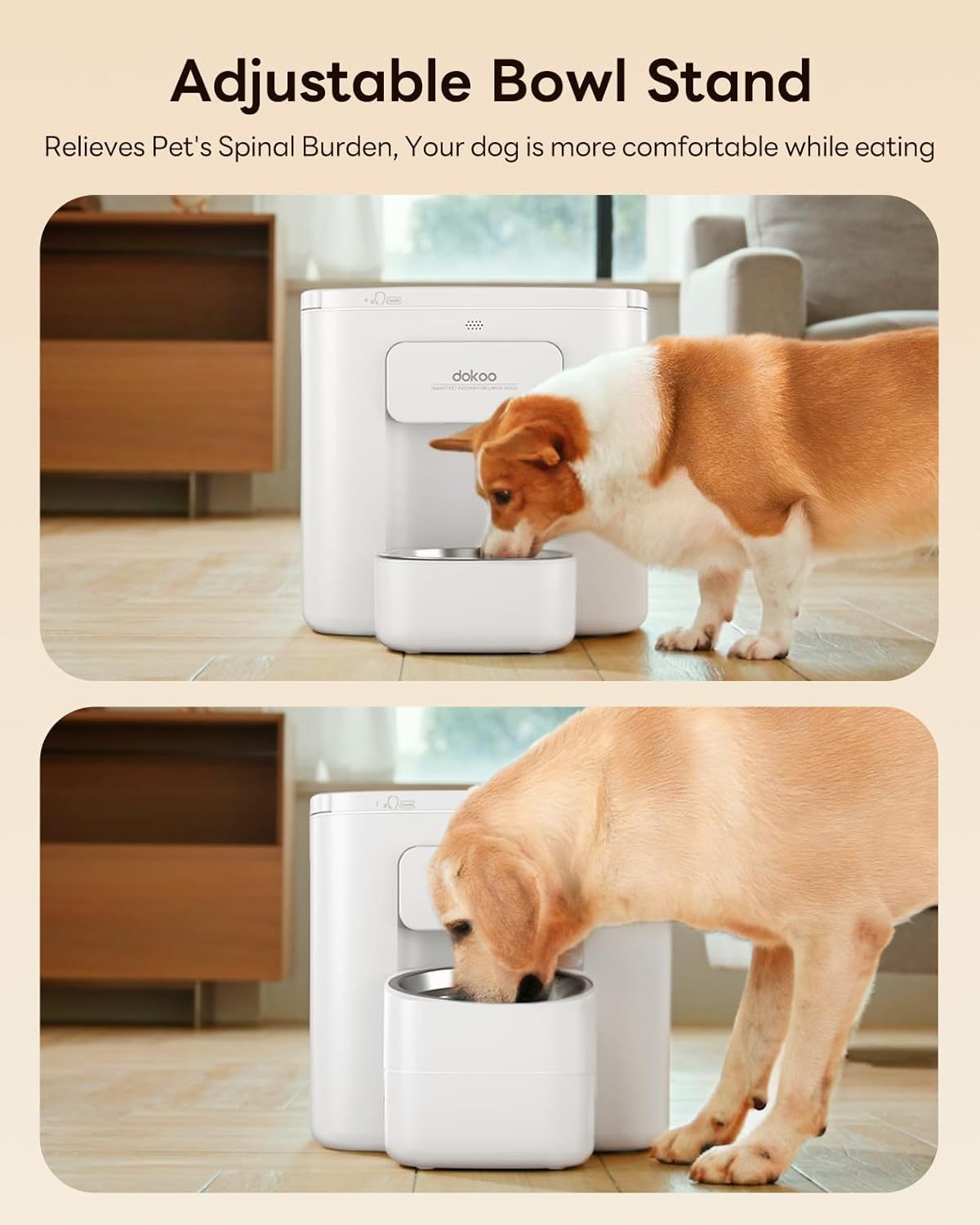 Automatic Dog Feeder for Large Breed, 15L/ 63Cups Vacuum-Sealed Airtight 100% Fresh Timed Home Auto Pet Feeder, Anti-Clog Pet Food Dispenser, 2-22mm Kibble, Voice Record, Dual Power, Stainless Steel