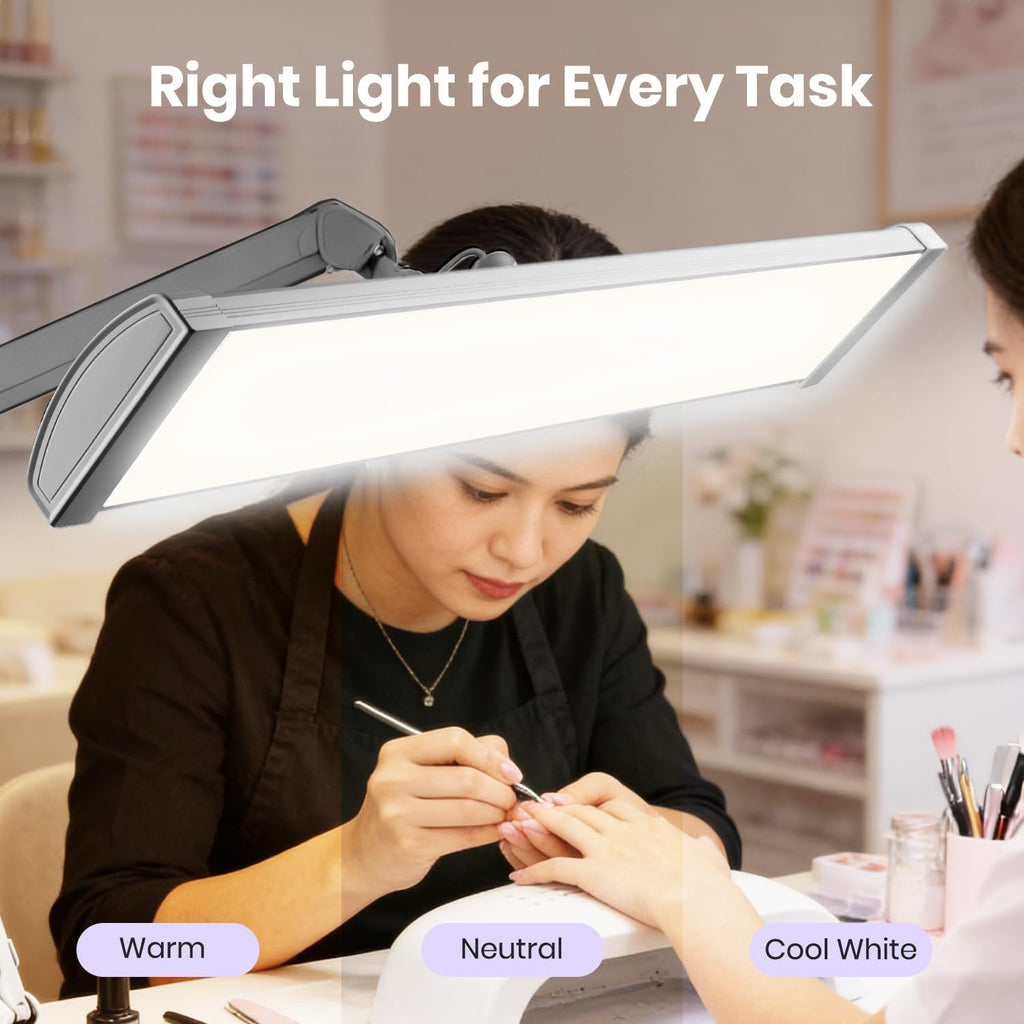 Neatfi 3,500 Lumens LED Desk Lamp – 45W Dimmable Task Light | Adjustable Color Temperature | 3 Light Modes | 540 SMD LEDs | Reading, Craft, Workbench & Office (Silver-2, 26-Inch Wide Shade)