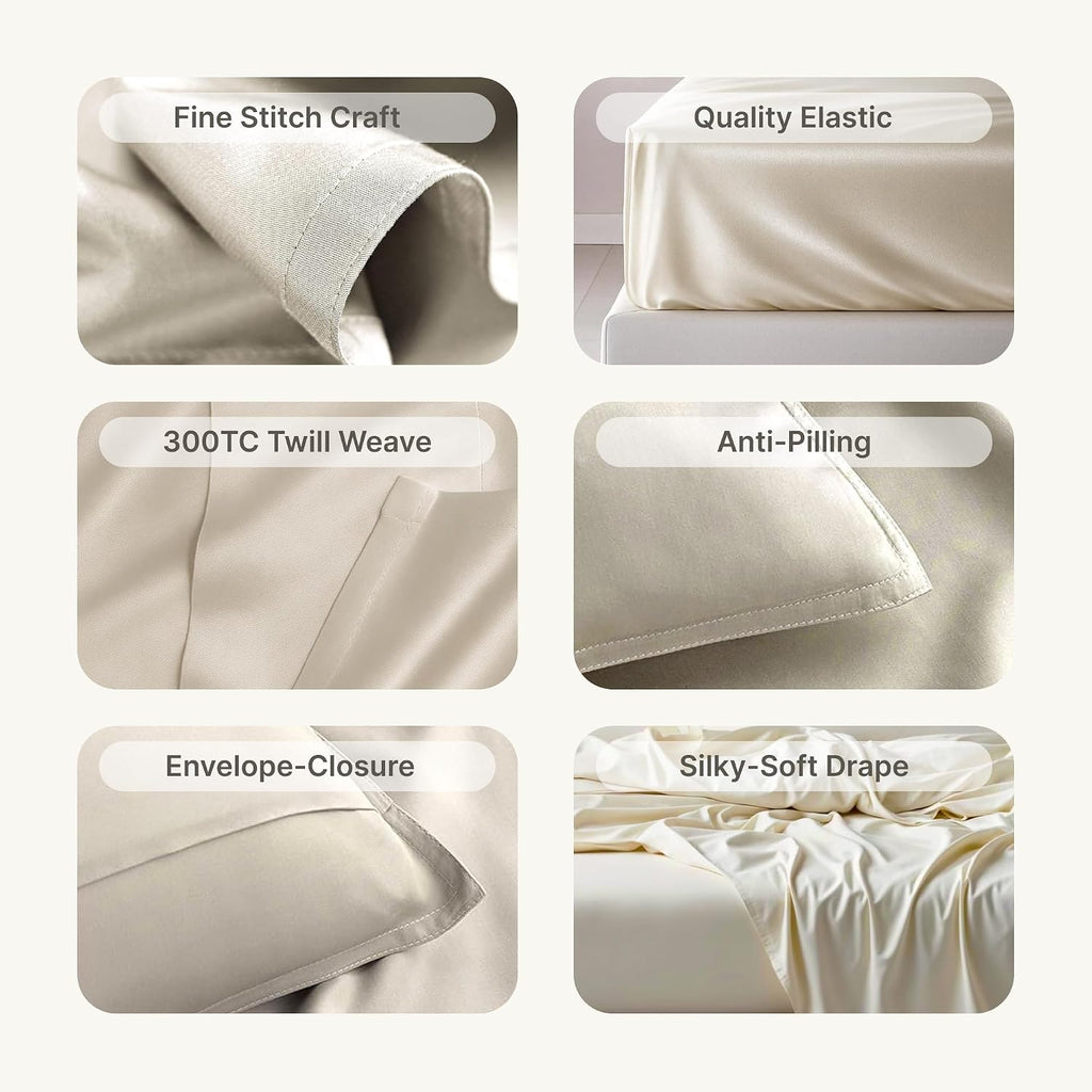 BedVoyage - TwinXL Viscose from Bamboo Sheets Set - Luxury Twin Extra Long Sheets - Cooling Bed Sheet 18' Deep Pocket - Ultra Soft Sheet and Pillowcase Sets - Ivory