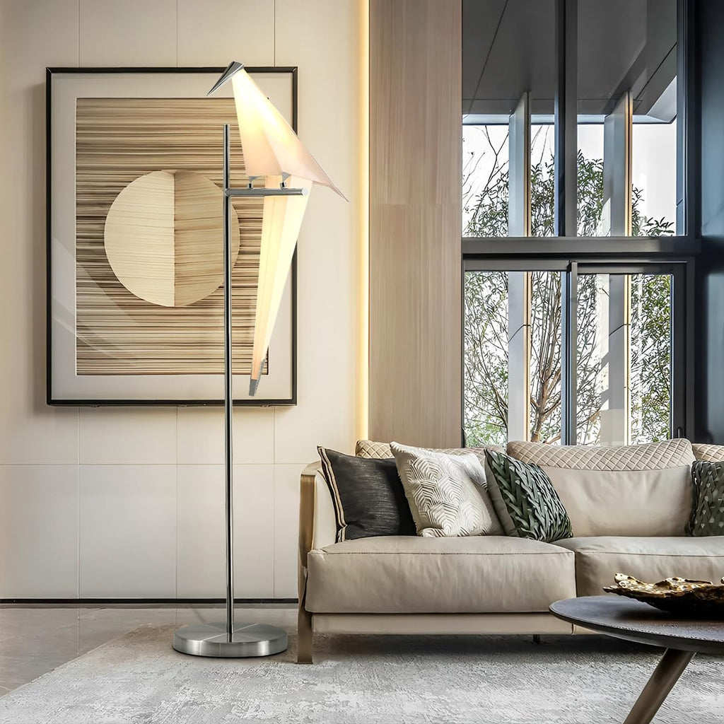 62-Inch Modern LED Bird Floor Lamp for Living Room, Modern Silver Standing Lamp with Bird Shade Floor Light Metal Fixtures for Bedroom Office