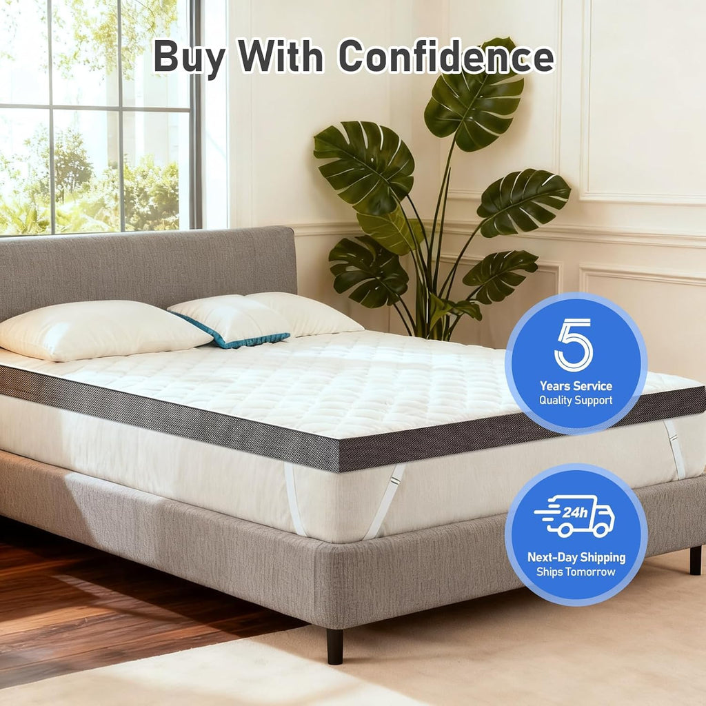 Extra Firm Mattress Topper Queen: 4 Inch High Density Foam Mattress Pad, Extra Support for Back Pain Bed Topper, Washable Breathable Anti-Slip Zipper Cover, CertiPUR-US Oeko-Tex Certified 80x60