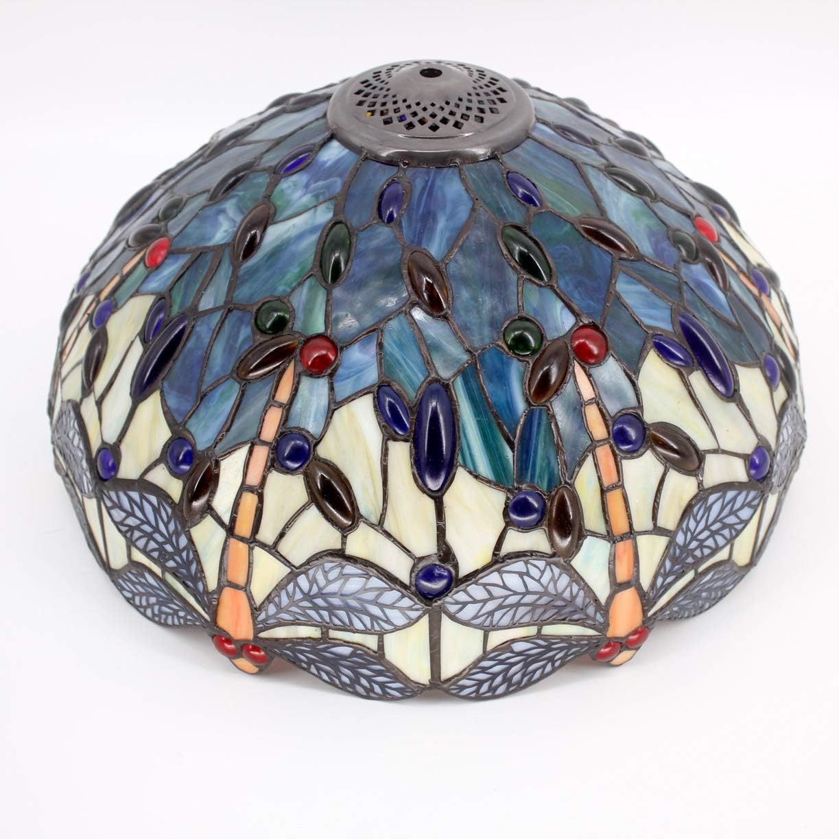 WERFACTORY Tiffany Table Lamp Sea Blue Yellow Stained Glass Dragonfly Mather-Daughter Vase Table Lamp 16X16X24 Inches Desk Light Decor Bedroom Living Room Home Office S128 Series