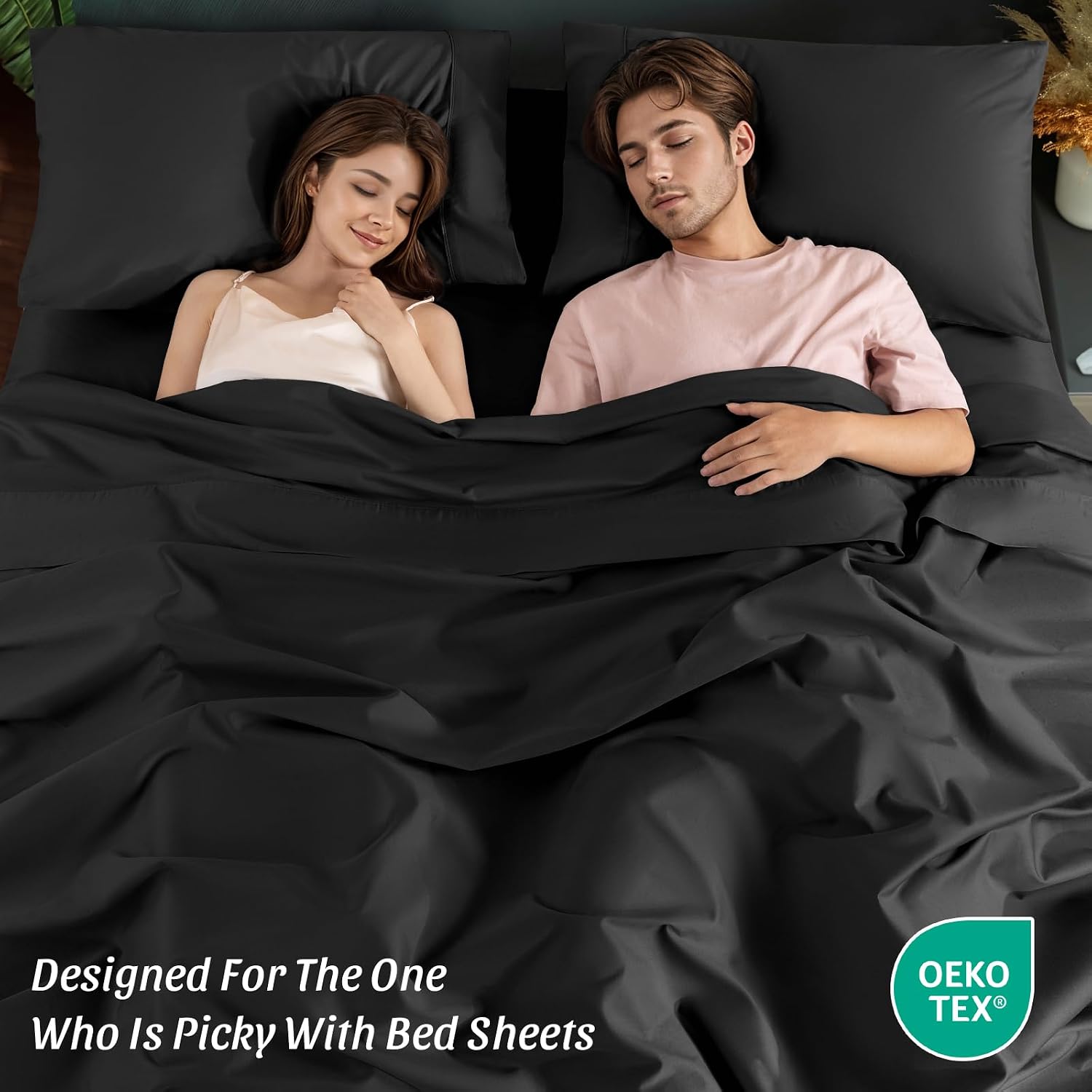100% Egyptian Cotton Sheets King Size 4 Pcs Sheet Sets 1200 Thread Count 16' Deep Pocket Fitted Sheet Soft Breathable Bedding Set (King, Black)