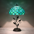 Tiffany Stained Glass Table Lamp, Sea Blue Pearl Style with Metal Leaf Base, 12x12x19 Inch Decor Lamp for Bedroom, Living Room, Home, Office