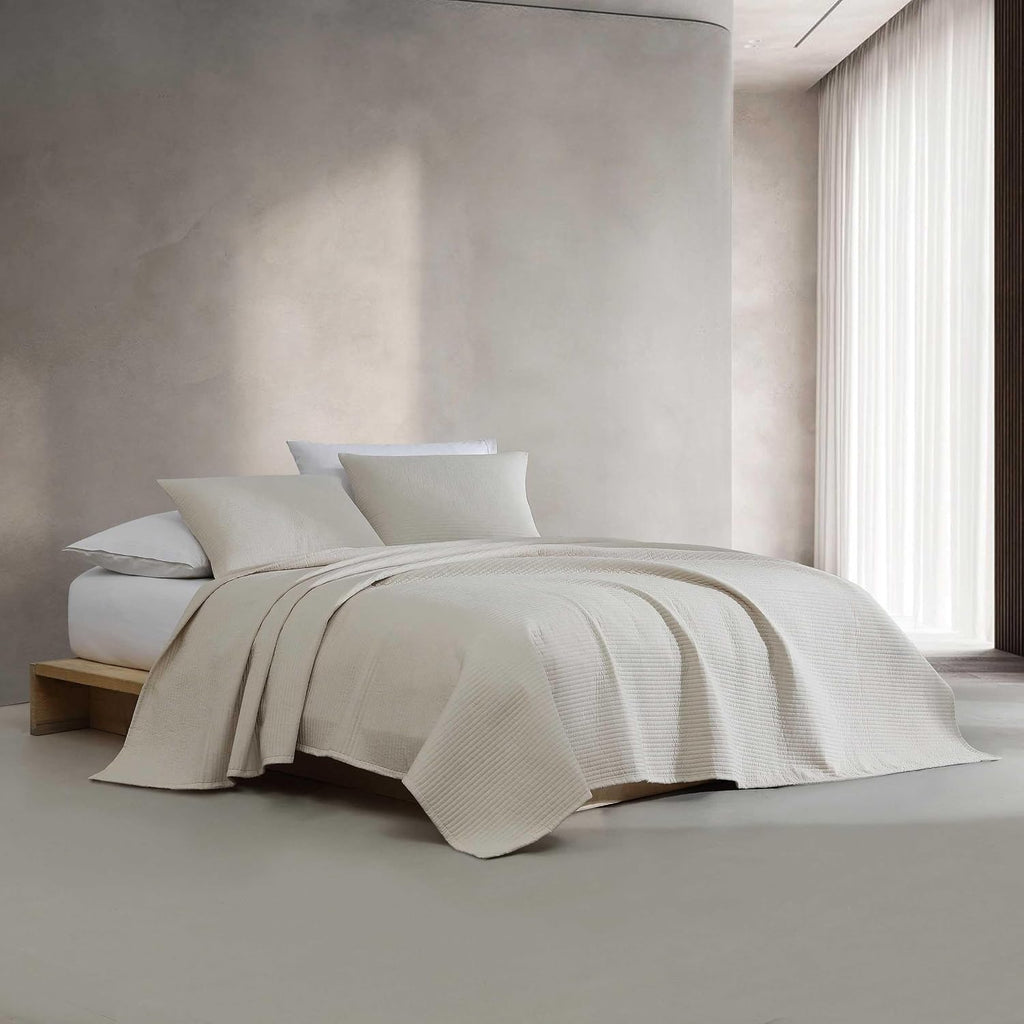Calvin Klein - Queen Quilt Set, Luxuriously Soft Channel Stitch Bedding with Matching Shams (Mini Channel Stitch Solid Beige, Queen)