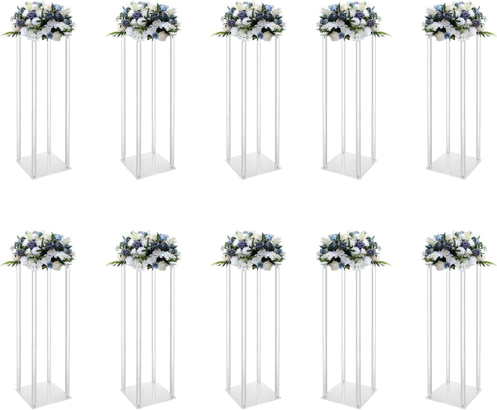10Pcs Acrylic Flower Vase, 23.62 inch Clear Flower Vases for Centerpieces, Acrylic Column Flower Container, Wedding Flower Stand for Anniversary Celebration
