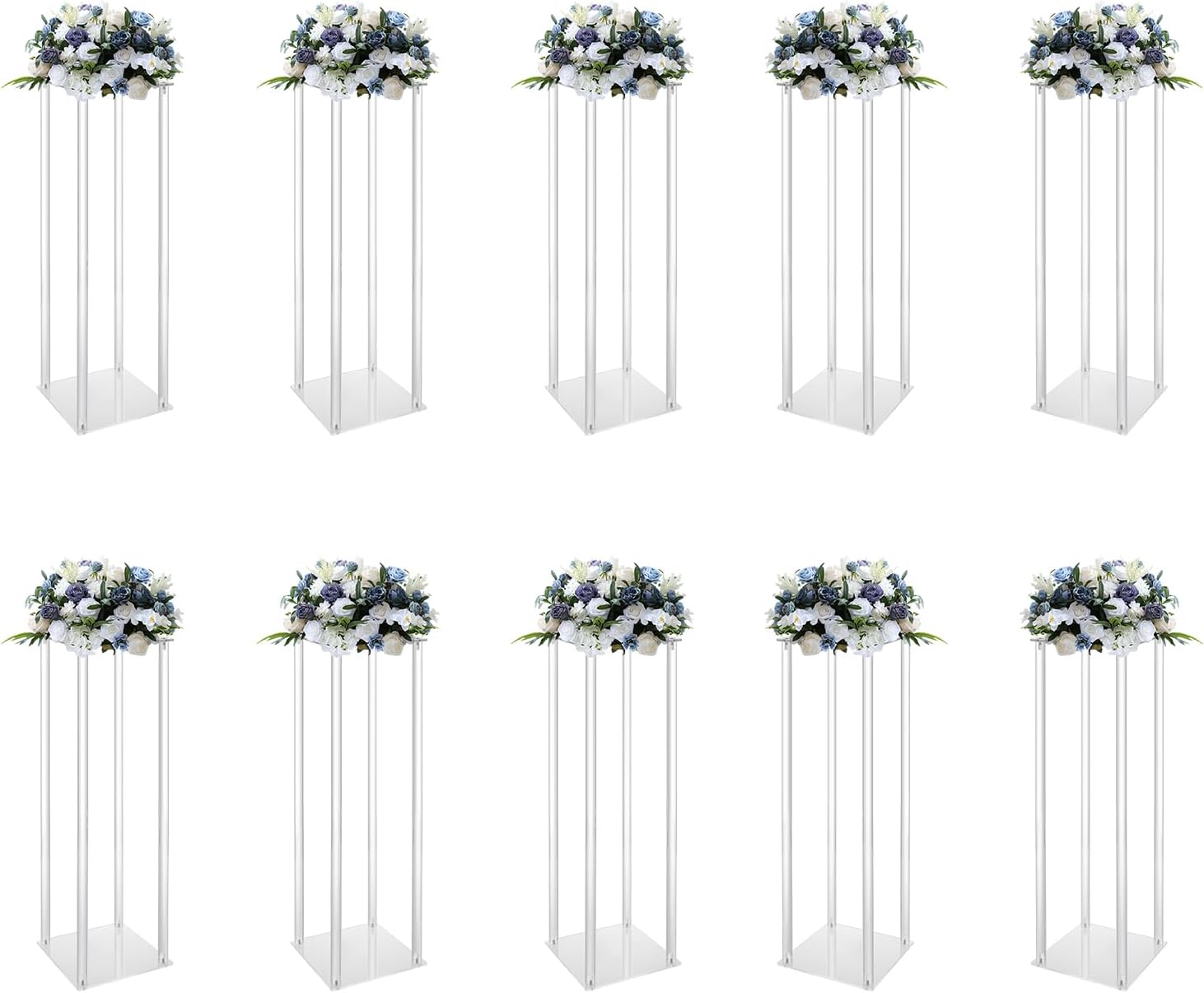 10Pcs Acrylic Flower Vase, 23.62 inch Clear Flower Vases for Centerpieces, Acrylic Column Flower Container, Wedding Flower Stand for Anniversary Celebration