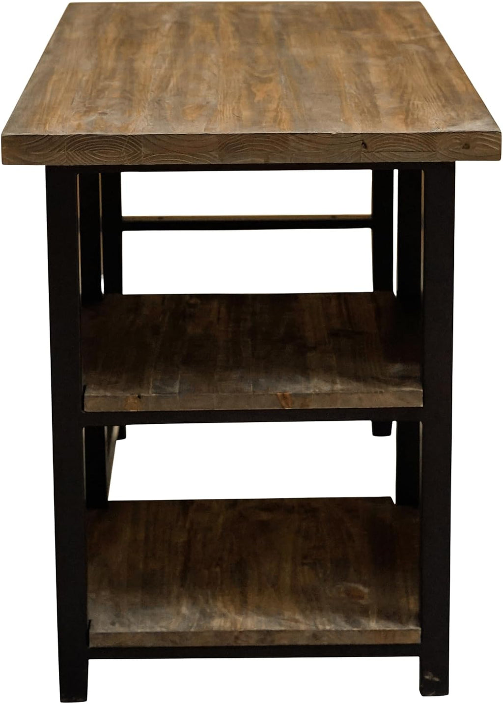 Alaterre Furniture Pomona 48-Inch Industrial Study Desk with Solid Pine Wood Top, 2 Open Shelves, and Metal Frame – Writing Desk with Floor Levelers for Home Office, Bedroom, or Dorm (Natural Finish)