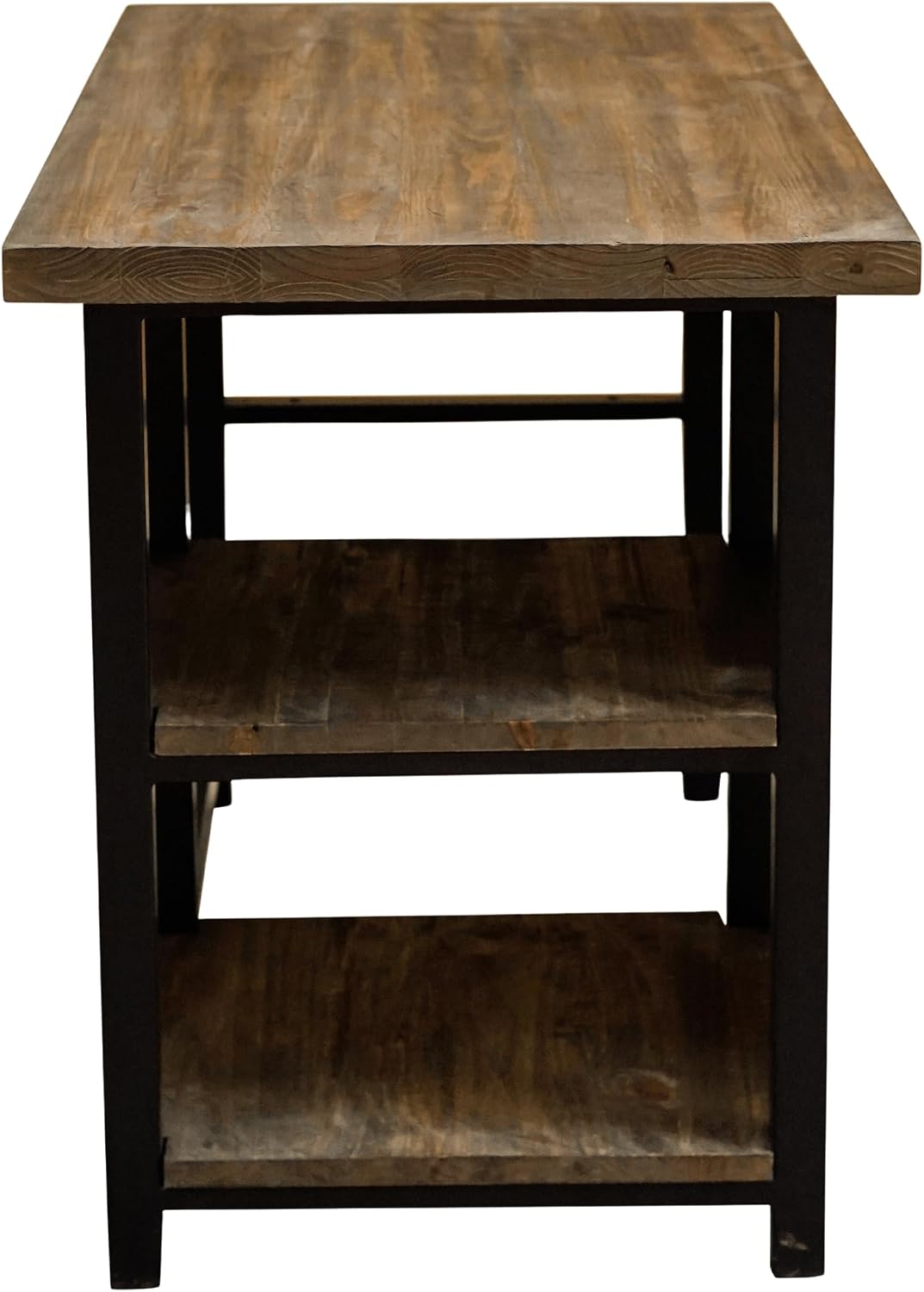 Alaterre Furniture Pomona 48-Inch Industrial Study Desk with Solid Pine Wood Top, 2 Open Shelves, and Metal Frame – Writing Desk with Floor Levelers for Home Office, Bedroom, or Dorm (Natural Finish)