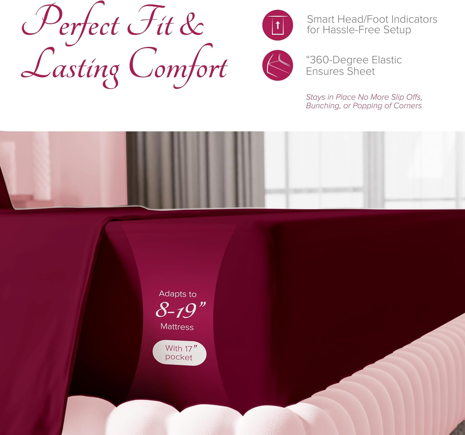 Carressa Linen 100% Egyptian Cotton Queen Sheet Set - Luxury 1200 Series Rose Collection Egyptian Cotton Sheets Queen Size (4 PC, Burgundy), Silky Soft, Cooling, Sateen 17' Deep Pocket Bed Set