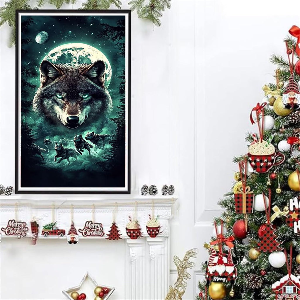 Diamond Art Kits for Adults Wolf Diamond Painting Kits, 5D Square Moon Full Drill Dimond Art Paintings Crystal Rhinestones Crafts for Adults for Gift Home Wall Decor, Large Size 40 x 80 Inch, Model888