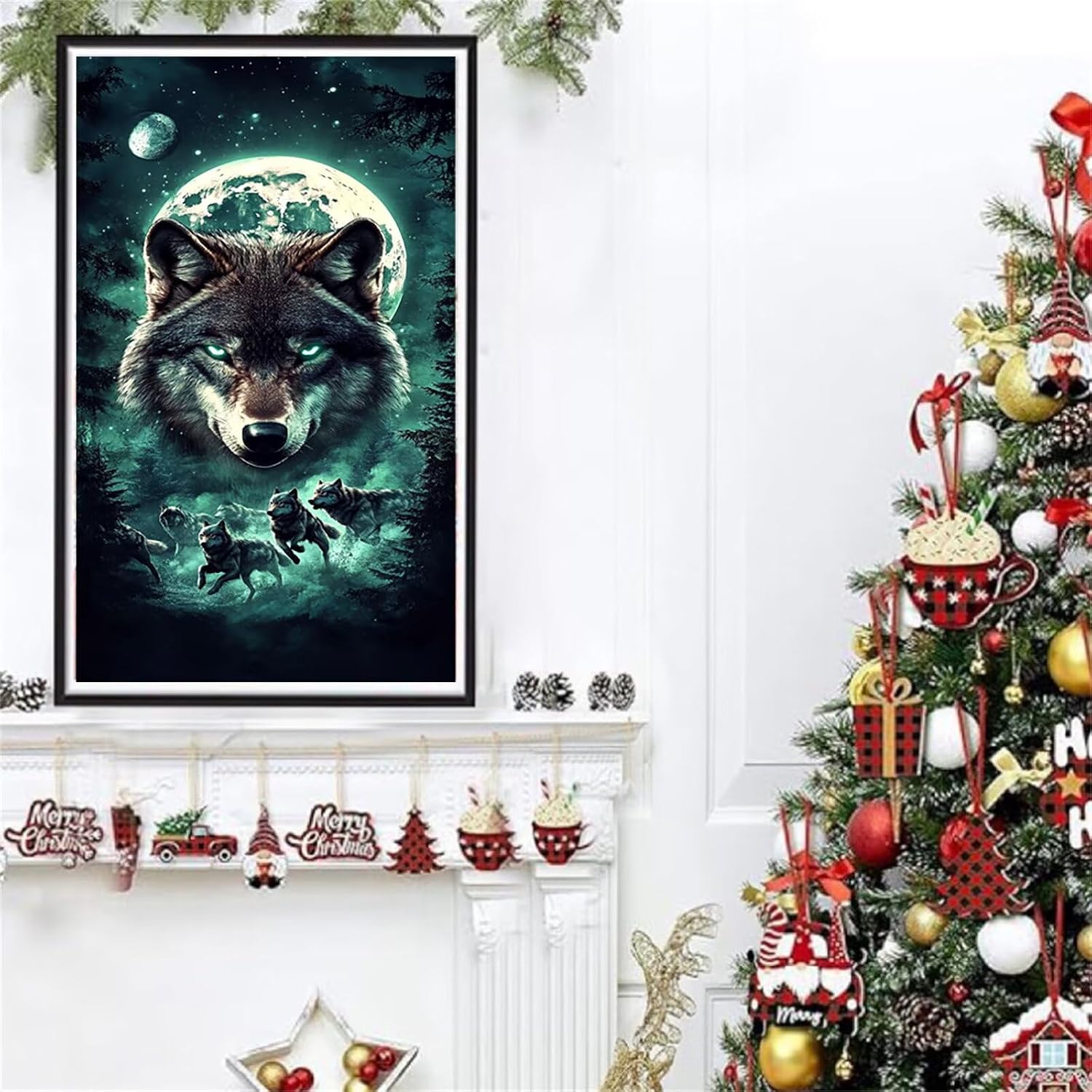 Diamond Art Kits for Adults Wolf Diamond Painting Kits, 5D Square Moon Full Drill Dimond Art Paintings Crystal Rhinestones Crafts for Adults for Gift Home Wall Decor, Large Size 40 x 80 Inch, Model888