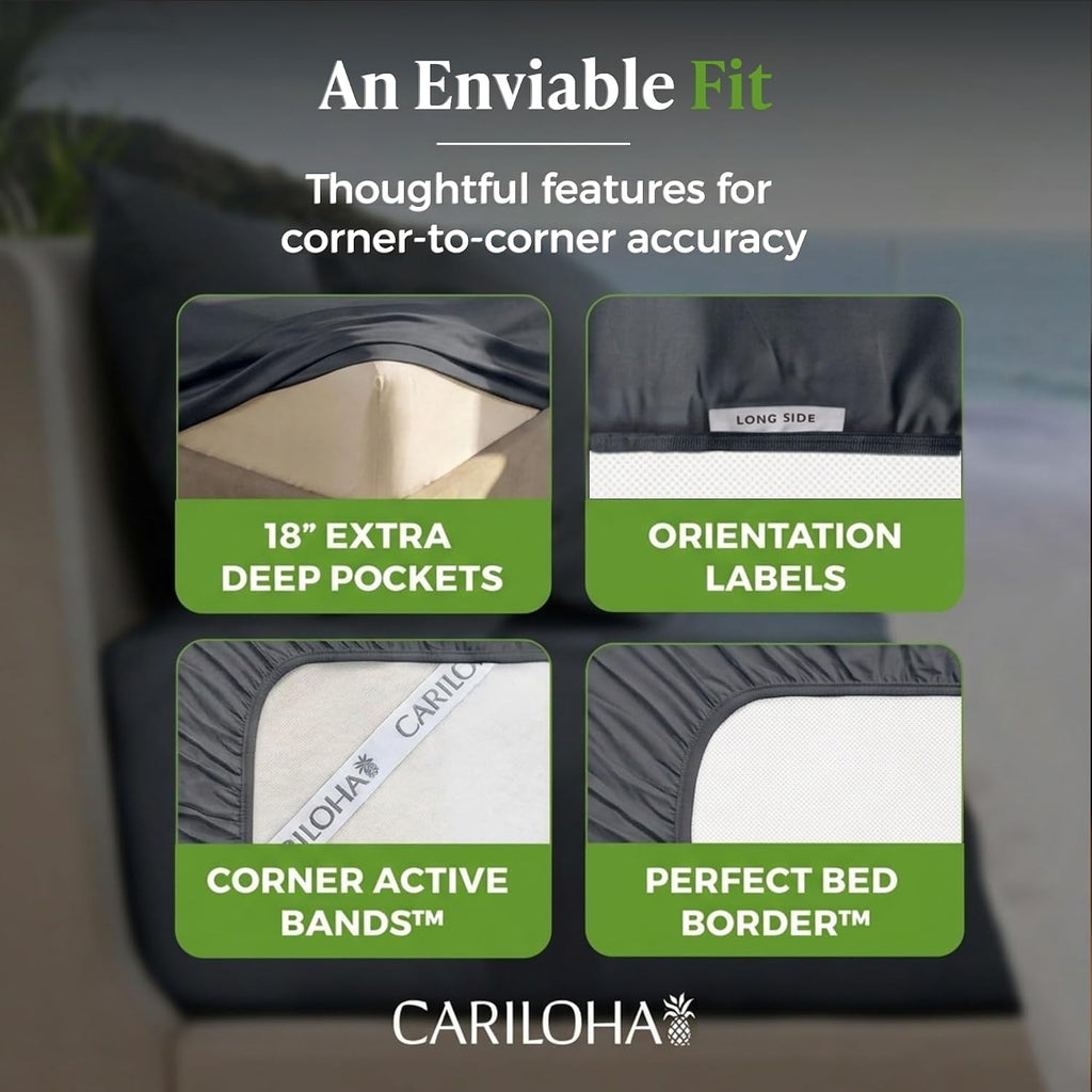 Cariloha Resort 100% Organic Bamboo Viscose Sheets - 4-Piece Queen Sheet Set - 18 in Extra Deep Pockets - Sateen Weave, Cooling, Hypoallergenic Luxury Sheets - Oeko-TEX Standard 100 - Blue Lagoon