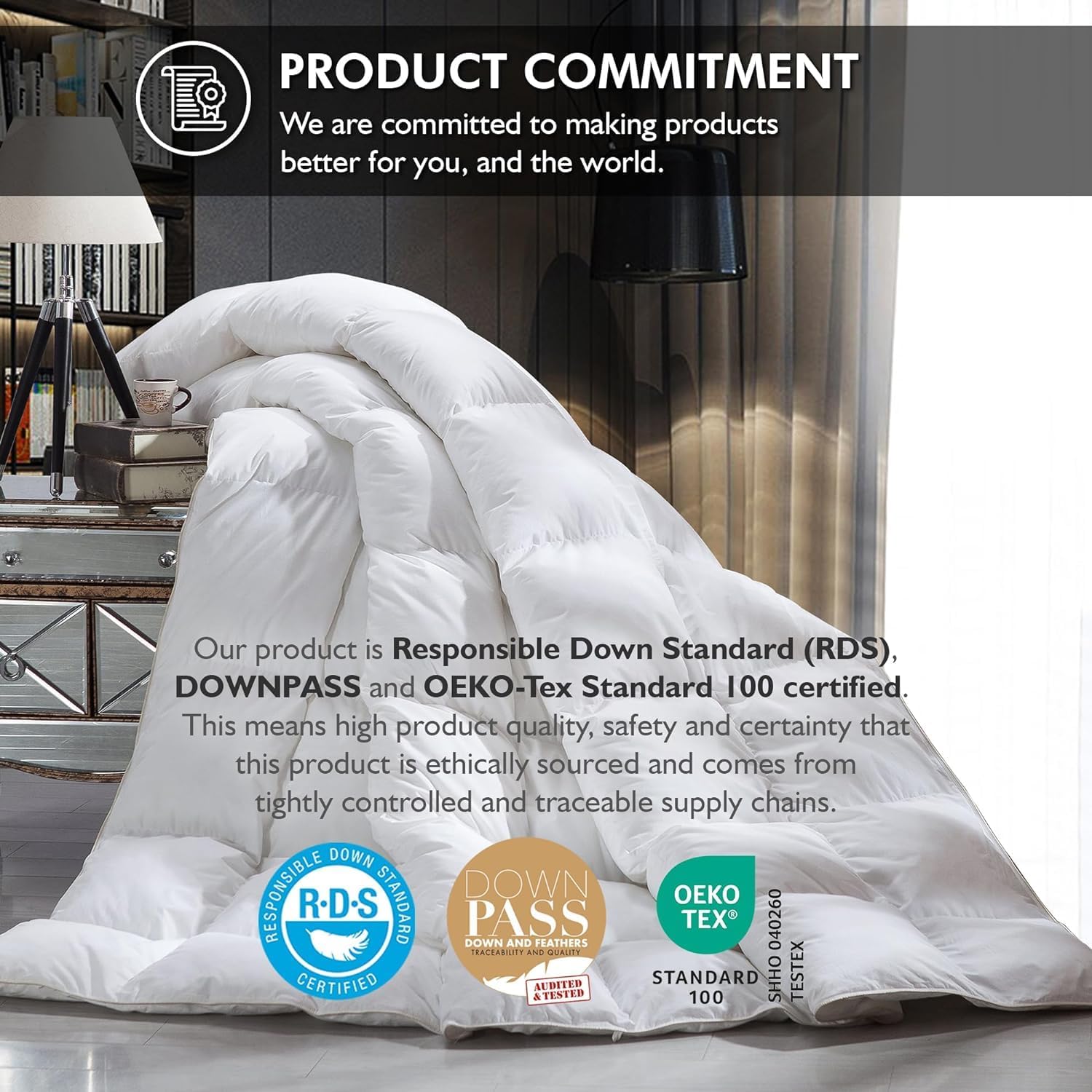 Luxurious Oversized Queen 98' x 98' Size Goose Down Fiber Waterfowl Feather Fiber Comforter Duvet, 100% Egyptian Cotton Cover, 56 oz. Fill Weight, Baffle Box Design, White Solid