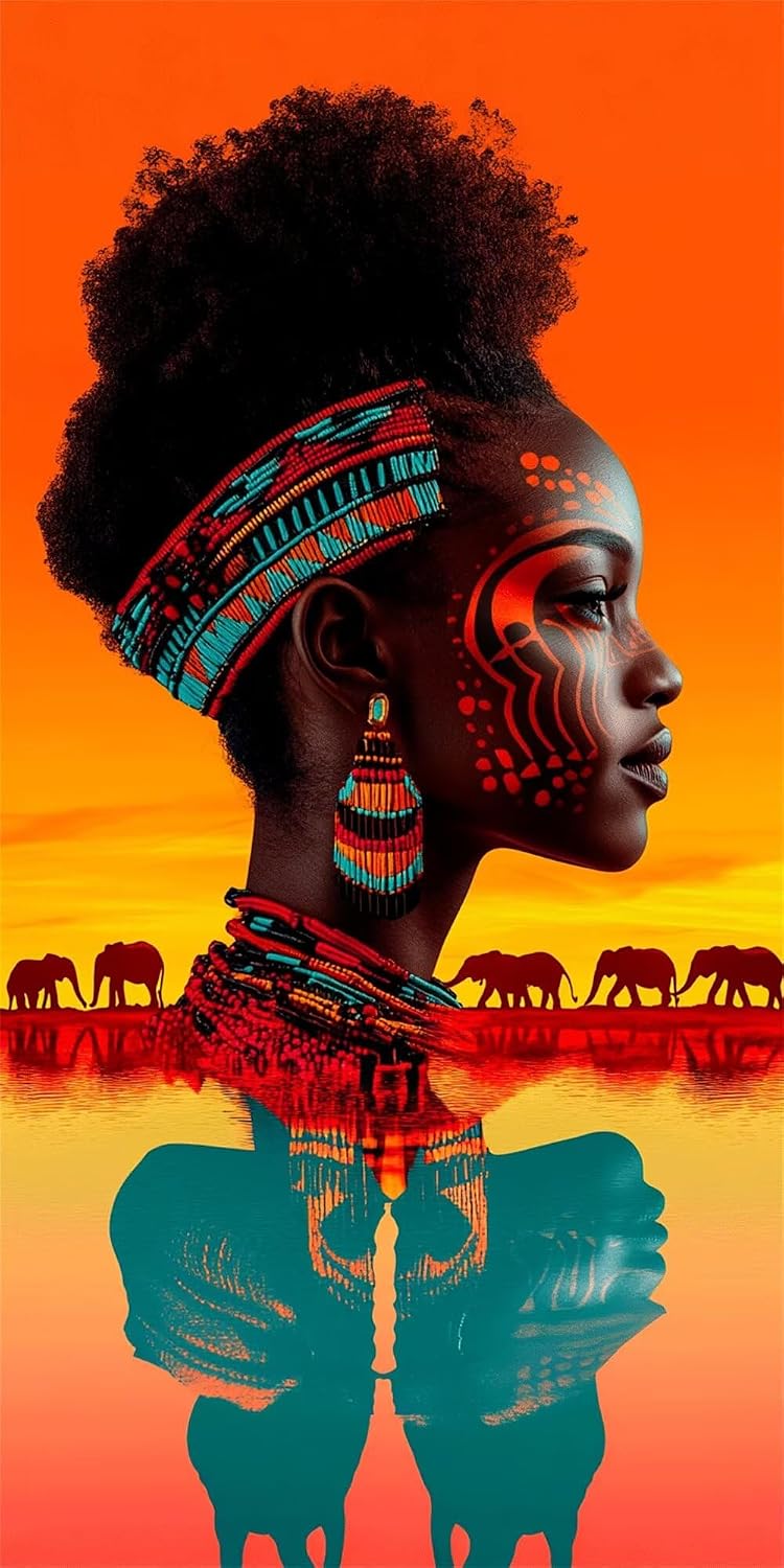 Diamond Art Kits for Adults Africa Diamond Painting Kits, 5D DIY Round Woman Full Drill Dimond Art Paintings Crystal Rhinestones Crafts for Adults for Home Wall Decor, Large Size 40 x 80 Inch,Model909