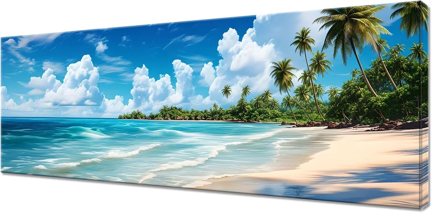 Diamond Painting Sea Diamond Art Kits for Adults, Dimond Art Paintings Beach Paint by Numbers Kit for Adults, DIY Full Drill Cross Stitch Mosaic Gem Arts Painting, Home Decor Gifts 100x40inch Z1-93