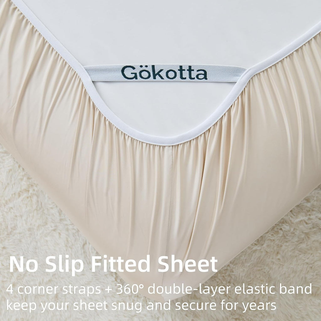 GOKOTTA Split King Sheets Set 5 Pieces, 100% Rayon Derived from Bamboo Sheets Split King Size, Soft Breathable Sheets, 16' Deep Pocket Sheets with Elastic Corner Straps, Moisture Wicking