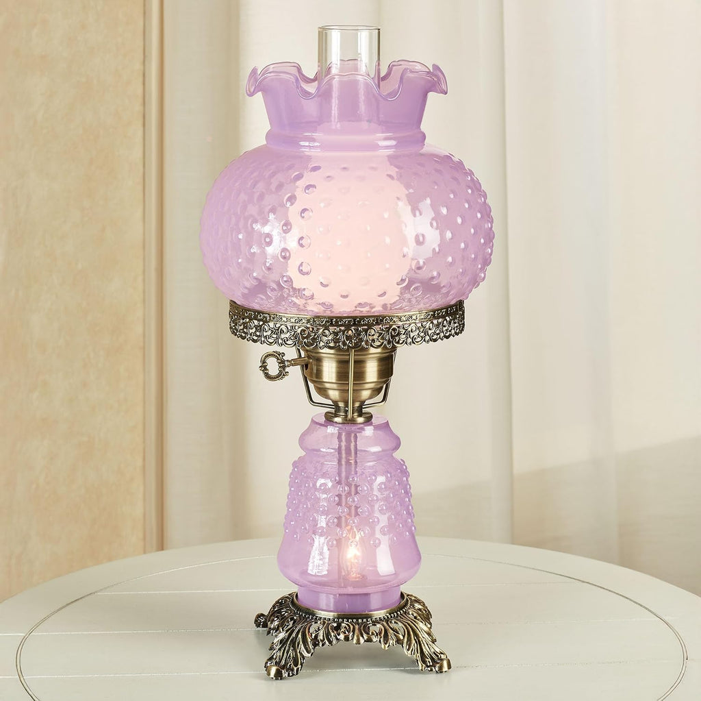 Touch of Class Mindy Orchid Hobnail Table Lamp | Vintage Handblown Glass with Antique Brass Accents | Frosted Chimney | 3-Way Lighting | 20.5' H | Traditional, Classic, Old-Fashioned