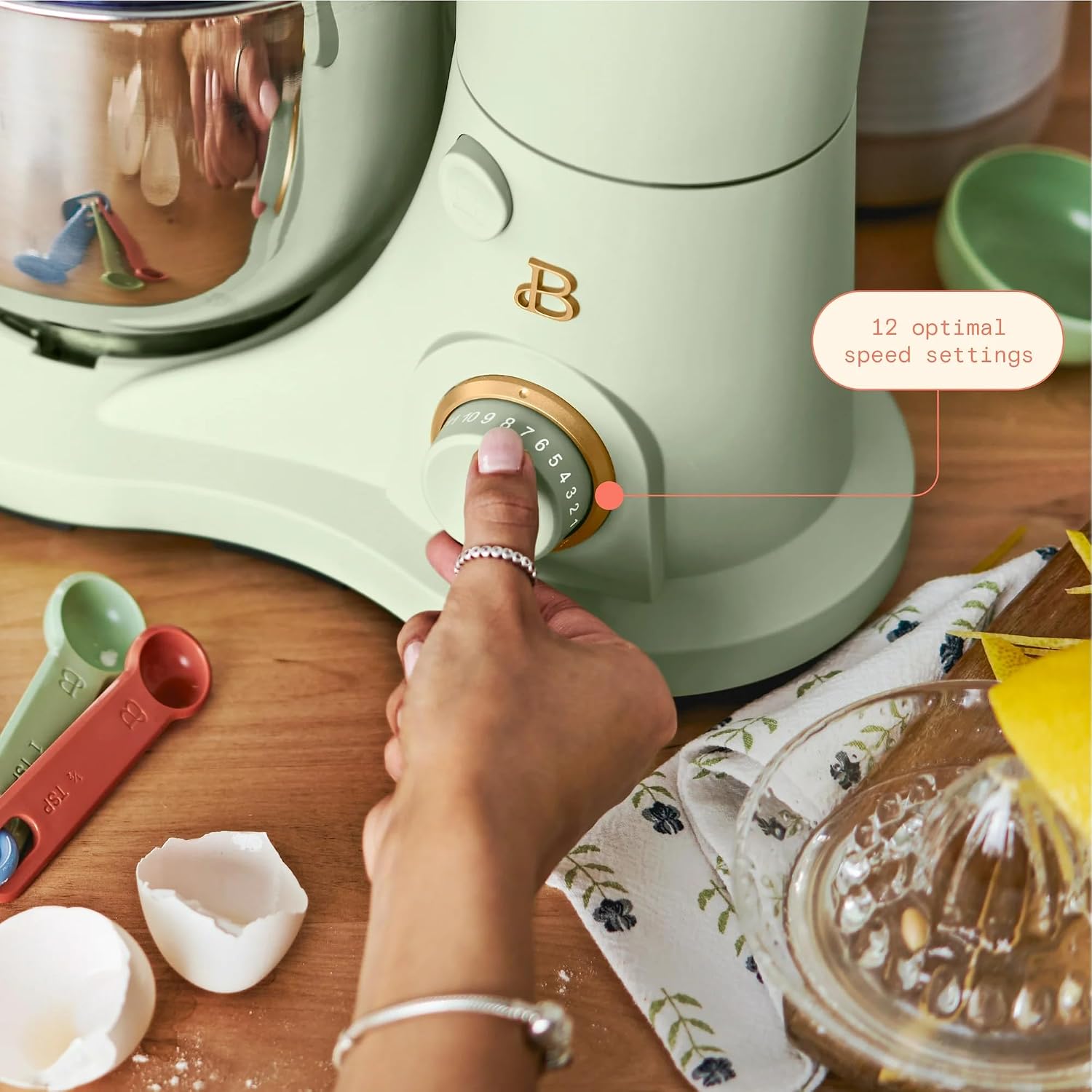 3.5 Qt Stand Mixer, 300W Powerful Motor, Tilt-Head Design with Stainless Steel Bowl, 12 Speeds, Includes Dough Hook Whisk Beater for Baking Mixing (Sage Green)