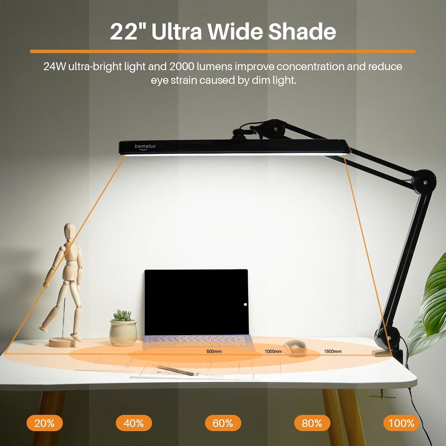 LED Architect Desk Lamp with Clamp, Metal Swing Arm 2000 Lumens Dimming Office Table Lamp for Task Work Drafting Reading Desktop, 117PCS Bright LEDs, 24W Workbench Lamp(Black)