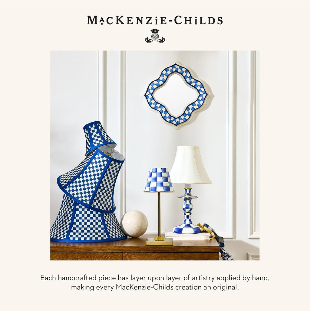 MACKENZIE-CHILDS LED Rechargeable Cafe Table Lamp, Cordless Decorative Lamp, Blue-and-White Royal Check