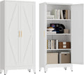 61' Tall Pantry Cabinet, White Metal Pantry Storage Cabinet, Kitchen Pantry Storage Cabinets with 2 Door and 3 Adjustable Shelves (White, 61' H)