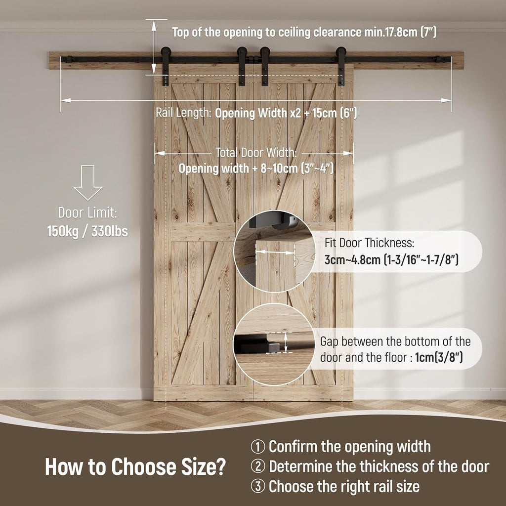 CCJH 4FT Sliding Barn Door Hardware Kit, Heavy Duty, Smoothly and Silently, Easy to Install, Fit 12' Width Double Door Panel, I Shaped Hangers Black