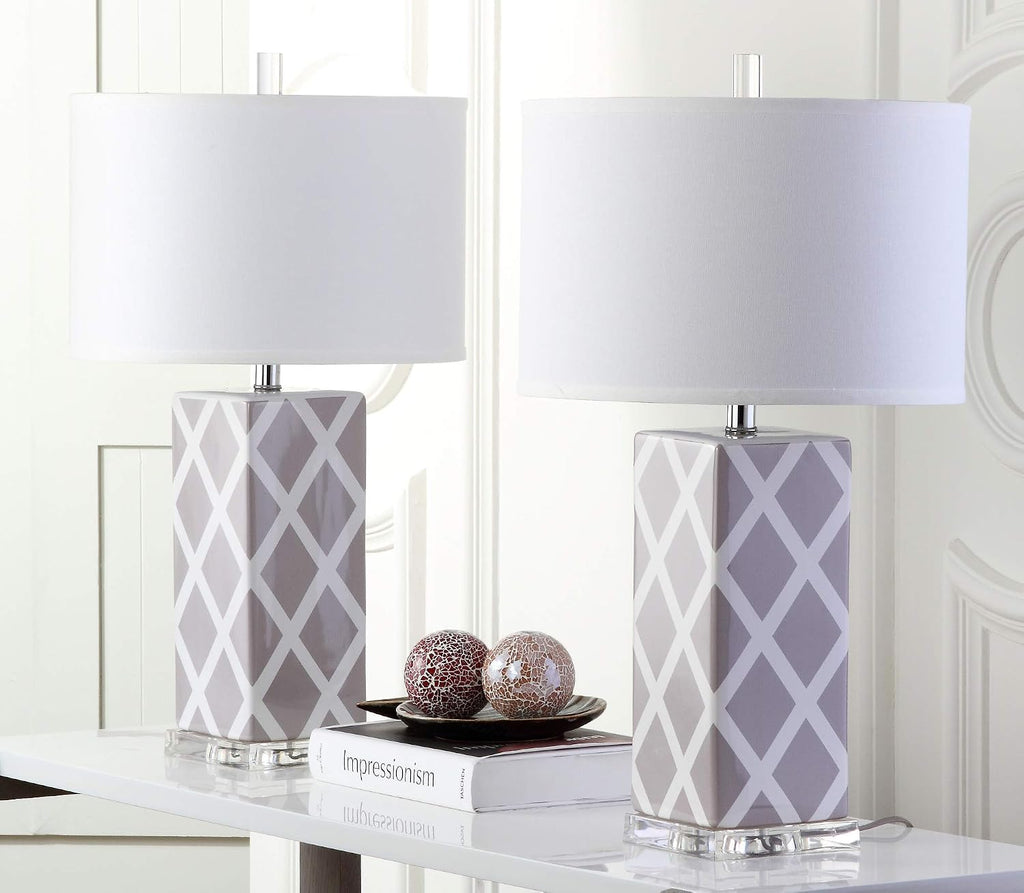 SAFAVIEH Lighting Collection Garden Lattice Trellis Modern Contemporary Grey 27-inch Bedroom Living Room Home Office Desk Nightstand Table Lamp Set of 2 (LED Bulbs Included)