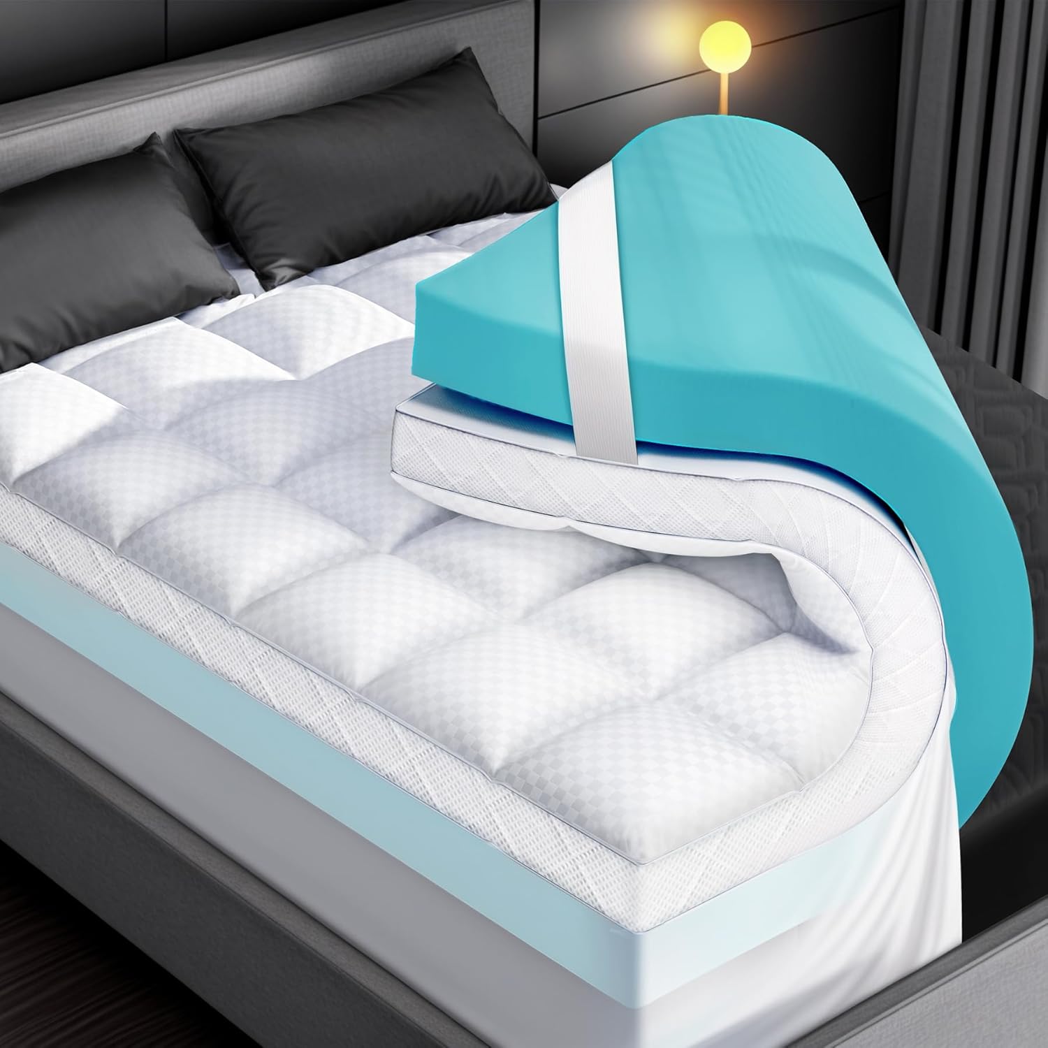 Dual Layer Memory Foam Mattress Topper for Pain Relief with 2X Support, 2' Fluffy Pillow Top Full Mattress Topper Plus 2' Odor-Free Cooling Gel Memory Foam Ultra Comfort Mattress Pad Cover
